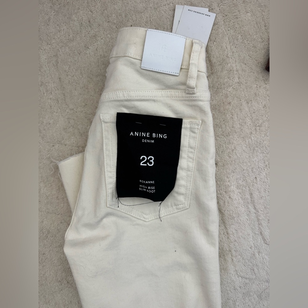 Anine Bing Cream High Rise Bootcut Jeans